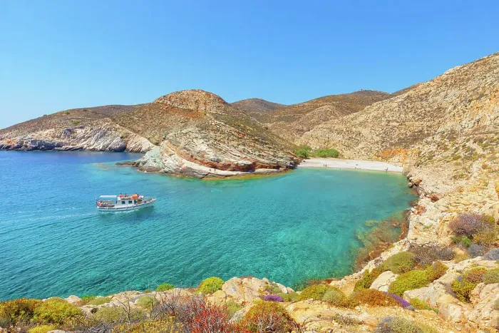 Framed Print : View of Livadaki bay, Folegandros Island, Cyclades Islands, Greece