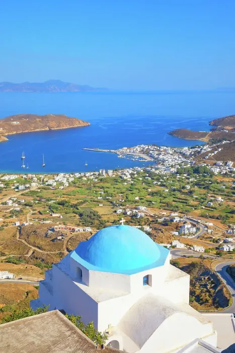 Framed Print : View of Livadi bay from the top of Chora village, Chora, Serifos Island, Cyclades Islands, Greece Framed Print : View of Livadi bay from the top of Chora village, Chora, Serifos Island, Cyclades Islands, Greece