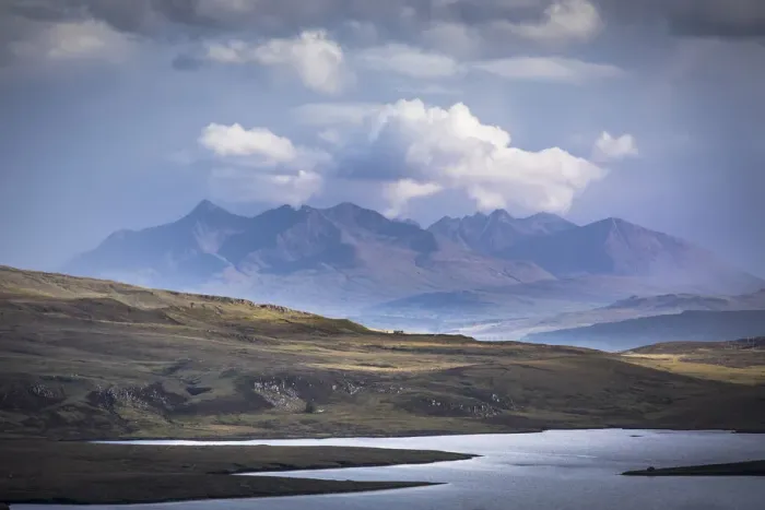 Framed Print : View across Loch Leathan to the Cuillin Hills, Trotternish Peninsula, Isle of Skye Framed Print : View across Loch Leathan to the Cuillin Hills, Trotternish Peninsula, Isle of Skye