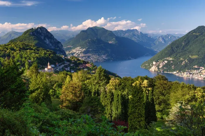 Framed Print : View on Lugano Lake from Parco San Grato, Canton Ticino, Switzerland Framed Print : View on Lugano Lake from Parco San Grato, Canton Ticino, Switzerland