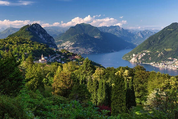 View on Lugano Lake from Parco San Grato, Canton Ticino, Switzerland