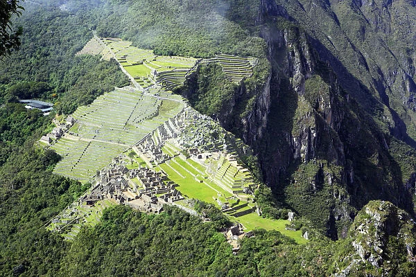 View of Machu Picchu archaeological site from Wayna Picchu mountain, Cuzco, Peru