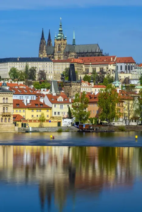 Framed Print : View of Mala Strana district with St. Vitus cathedral reflected in the Vltava River Framed Print : View of Mala Strana district with St. Vitus cathedral reflected in the Vltava River
