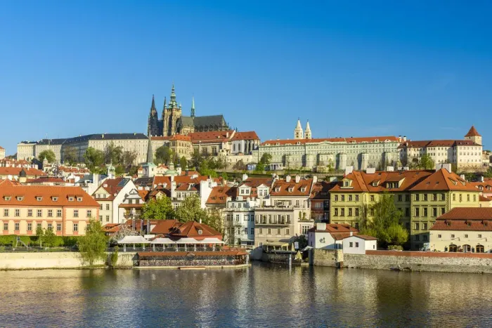 Framed Print : View over Mala Strana district and Vltava River with St
