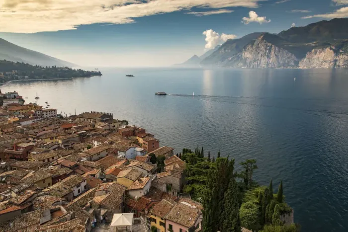 Framed Print : Top view of Malcesine, Lake Garda, Veneto, Italy Framed Print : Top view of Malcesine, Lake Garda, Veneto, Italy