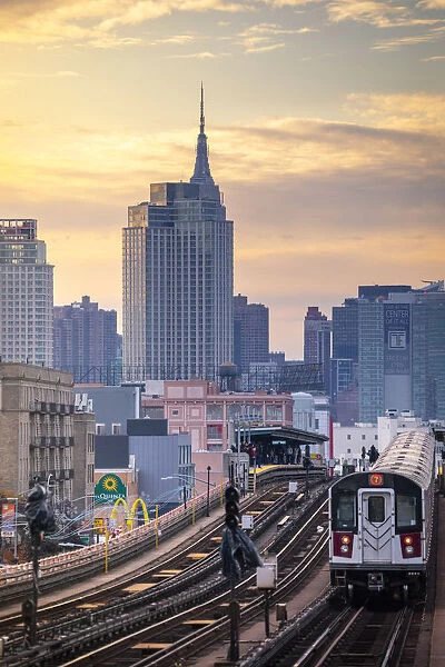 View of Manhattan from Queens train station, Manhattan, New York City, USA