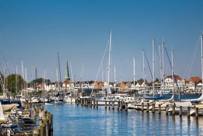 Framed Print : View from marina Priwall towards Travemünde, Lübeck, Baltic coast Framed Print : View from marina Priwall towards Travemünde, Lübeck, Baltic coast