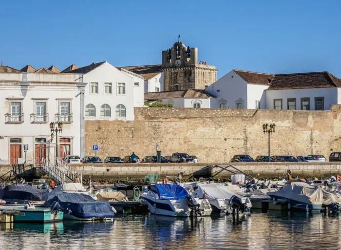 Framed Print : View over Marina towards Se Cathedral, Faro, Algarve, Portugal Framed Print : View over Marina towards Se Cathedral, Faro, Algarve, Portugal