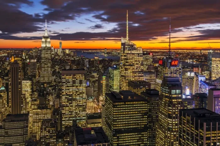 Framed Print : View over Midtown Manhattan skyline at dusk from the Top of the Rock, New York, USA