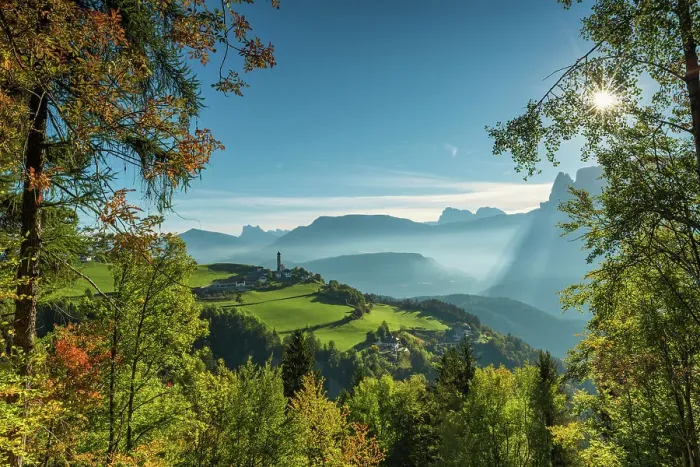 Framed Print : View over Mittelberg, Renon, South Tyrol, Dolomites, Italy