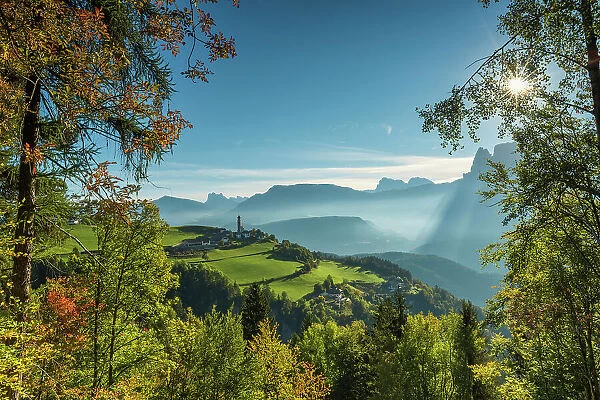 View over Mittelberg, Renon, South Tyrol, Dolomites, Italy