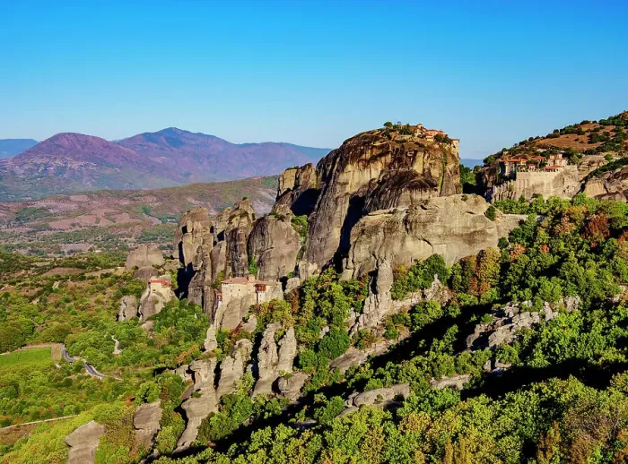 Framed Print : View towards Monasteries of Saint Nicholas Anapafsas, Rousanou, Great Meteoron and Varlaam, Meteora, Thessaly, Greece Framed Print : View towards Monasteries of Saint Nicholas Anapafsas, Rousanou, Great Meteoron and Varlaam, Meteora, Thessaly, Greece