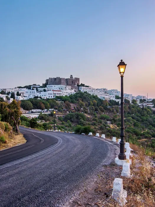 Framed Print : View towards the Monastery of Saint-John the Theologian at dusk, Patmos Chora, Patmos Island, Dodecanese, Greece Framed Print : View towards the Monastery of Saint-John the Theologian at dusk, Patmos Chora, Patmos Island, Dodecanese, Greece