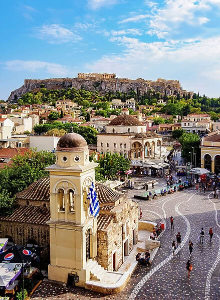 View over Monastiraki Square towards Acropolis, Athens, Attica, Greece