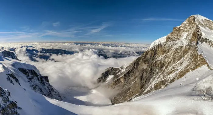 Framed Print : View of Monch above the Clouds, Bernese Oberland, Switzerland Framed Print : View of Monch above the Clouds, Bernese Oberland, Switzerland