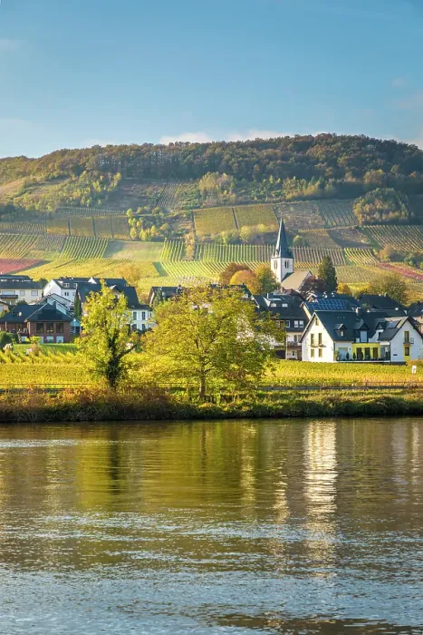 Framed Print : View over the Moselle to the town of Ellenz-Poltersdorf, Beilstein, Mosel, Rhineland-Palatinate, Germany Framed Print : View over the Moselle to the town of Ellenz-Poltersdorf, Beilstein, Mosel, Rhineland-Palatinate, Germany