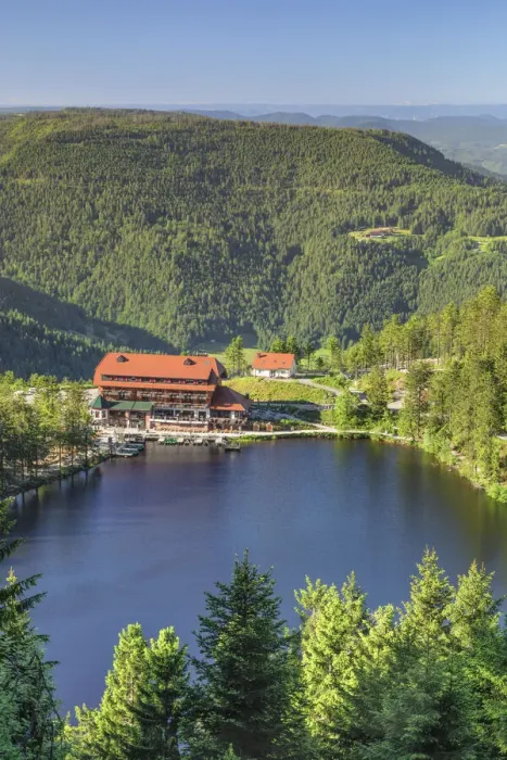 Framed Print : View over Mummelsee lake to Berghotel Mummelsee hotel, Black Forest National Park, Baden-Wurttemberg, Germany Framed Print : View over Mummelsee lake to Berghotel Mummelsee hotel, Black Forest National Park, Baden-Wurttemberg, Germany