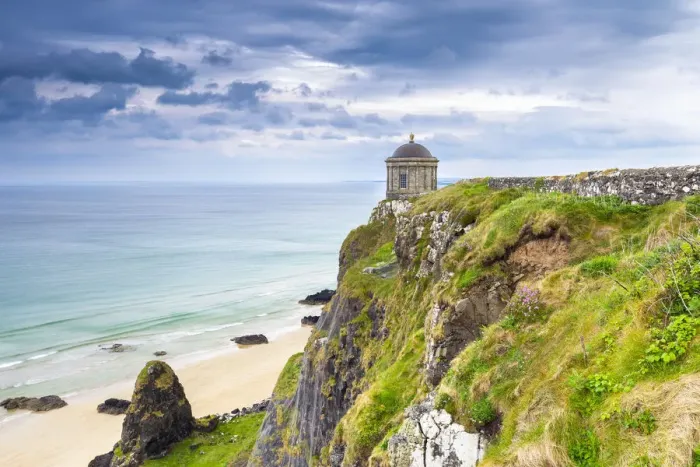 Framed Print : View of the Mussenden temple and the Downhill beach below Framed Print : View of the Mussenden temple and the Downhill beach below