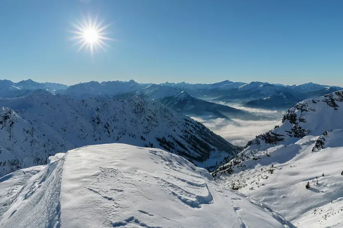 Framed Print : View from Nebelhorn over Oberstdorf to Allgauer Alps, Oberstdorf, Swabia, Bavarian Alps, Bavaria, Germany