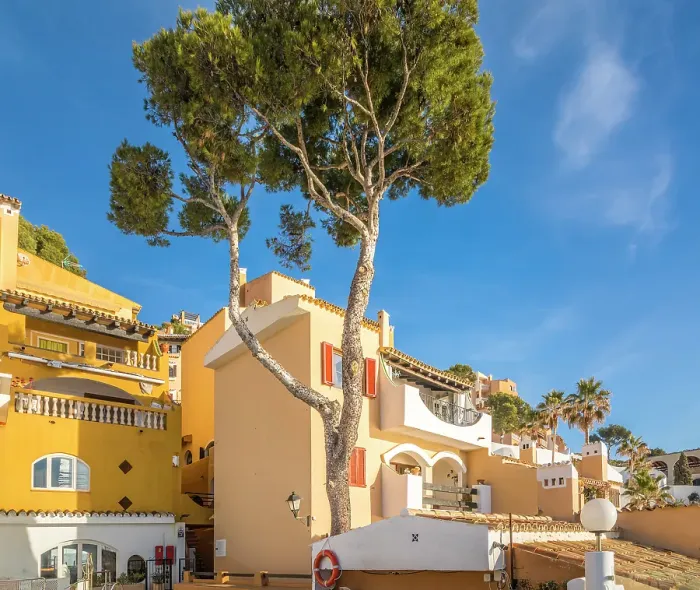 Framed Print : View of the nested houses of Cala Fornells, Mallorca, Balearic Islands, Spain Framed Print : View of the nested houses of Cala Fornells, Mallorca, Balearic Islands, Spain