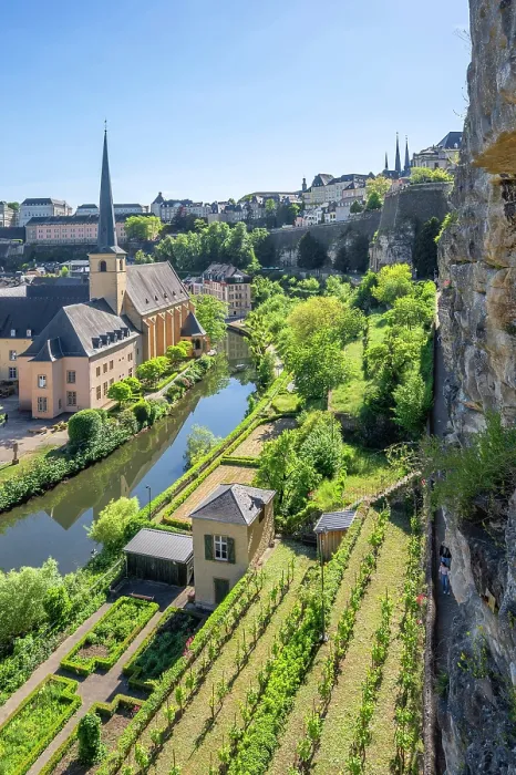Framed Print : View at Neumunster abbey from Bock Kasematten, Luxembourg Framed Print : View at Neumunster abbey from Bock Kasematten, Luxembourg