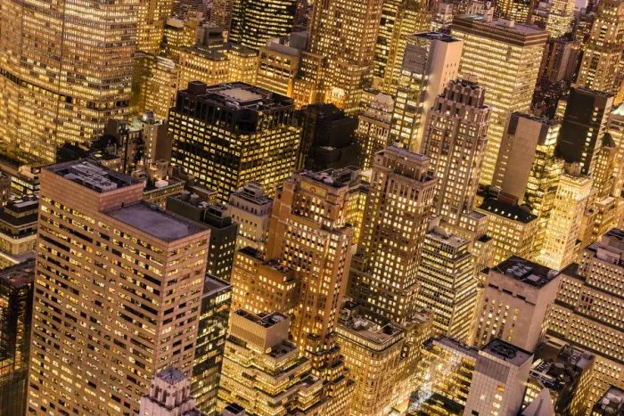 Framed Print : Top view by night of skyscrapers in Midtown Manhattan, New York, USA Framed Print : Top view by night of skyscrapers in Midtown Manhattan, New York, USA