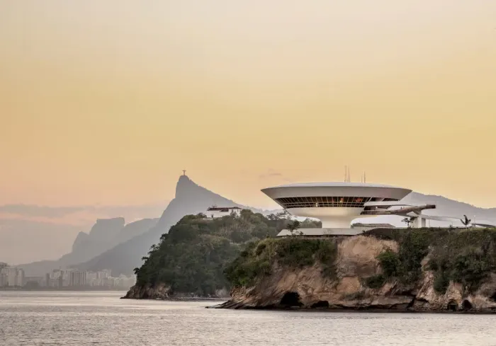 Framed Print : View towards Niteroi Contemporary Art Museum MAC, Boa Viagem Island, Corcovado Mountain Framed Print : View towards Niteroi Contemporary Art Museum MAC, Boa Viagem Island, Corcovado Mountain