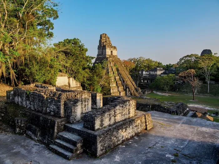 Framed Print : View over the North Acropolis towards Temple I or Temple of the Great Jaguar at sunset, Tikal, Peten Department, Guatemala Framed Print : View over the North Acropolis towards Temple I or Temple of the Great Jaguar at sunset, Tikal, Peten Department, Guatemala