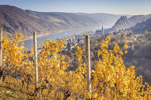 View of Oberwesel and Schoenburg Castle, Middle Rhine Valley, Rhineland-Palatinate