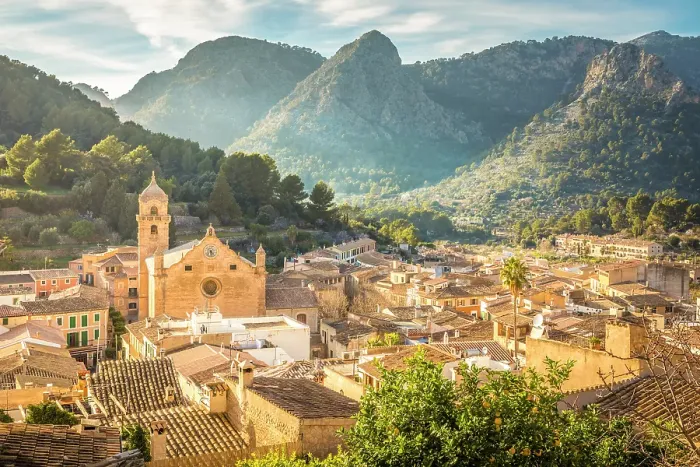 Framed Print : View over the old town of Bunyola to the Serra de Tramuntana mountains, Mallorca, Balearic Islands, Spain Framed Print : View over the old town of Bunyola to the Serra de Tramuntana mountains, Mallorca, Balearic Islands, Spain