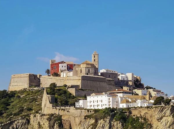 View of the old town and the cathedral, Dalt Vila of Eivissa, Ibiza, Balearic Islands