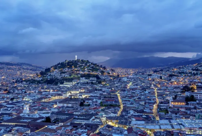 Framed Print : View over Old Town towards El Panecillo Hill at twilight, Quito, Pichincha Province Framed Print : View over Old Town towards El Panecillo Hill at twilight, Quito, Pichincha Province