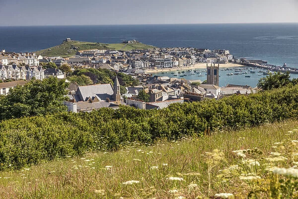 View of old town and harbor at St. Ives, Cornwall, England