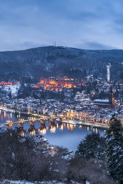 View of the old town of Heidelberg and the Konigstuhl seen from the