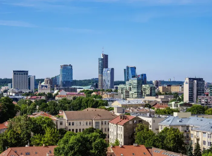 Framed Print : View over the Old Town towards Snipiskes, New City Centre, sunset, Vilnius, Lithuania Framed Print : View over the Old Town towards Snipiskes, New City Centre, sunset, Vilnius, Lithuania