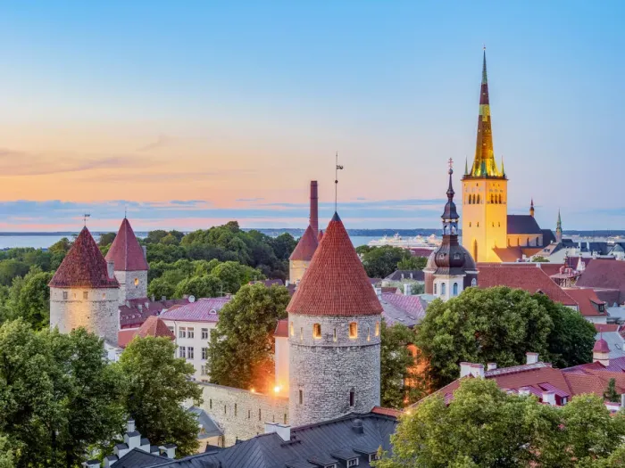 Framed Print : View over the Old Town towards St Olafs Church at dusk, Tallinn, Estonia Framed Print : View over the Old Town towards St Olafs Church at dusk, Tallinn, Estonia