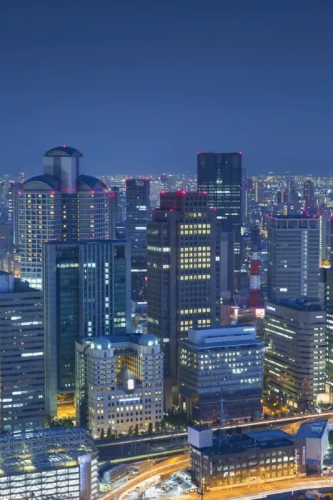 Framed Print : View of Osaka at dusk, Kansai, Japan Framed Print : View of Osaka at dusk, Kansai, Japan