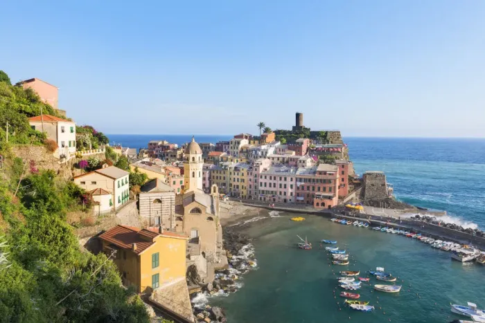 Framed Print : View overt the rooftops and port of Vernazza from above Santa Margherita di Antiochia Framed Print : View overt the rooftops and port of Vernazza from above Santa Margherita di Antiochia