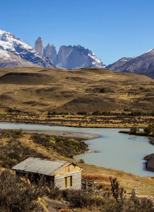Framed Print : View over Paine River towards Towers of Paine, Torres del Paine National Park, Patagonia Framed Print : View over Paine River towards Towers of Paine, Torres del Paine National Park, Patagonia