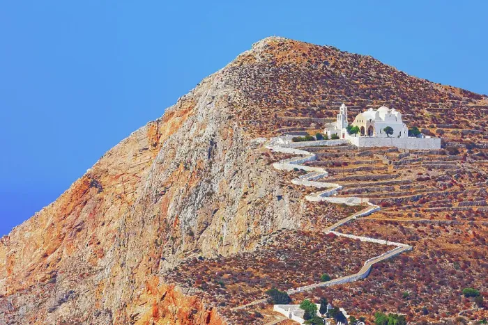 Framed Print : View of Panagia Kimissis church built on a cliff above the sea, Chora, Folegandros Island, Cyclades Islands, Greece Framed Print : View of Panagia Kimissis church built on a cliff above the sea, Chora, Folegandros Island, Cyclades Islands, Greece