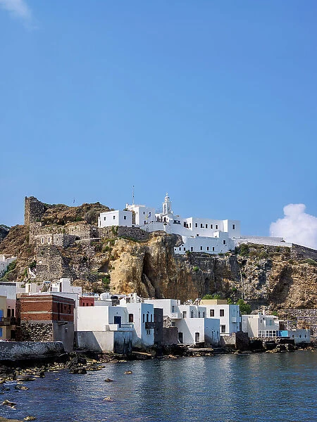 View towards the Panagia Spiliani, Blessed Virgin Mary of the Cave Monastery, Mandraki, Nisyros Island, Dodecanese, Greece