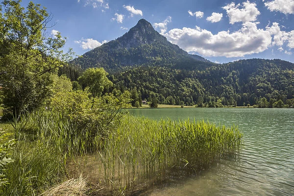 View of the Pendling (1, 563 m) from Lake Thiersee, Breiten, Tyrol, Austria