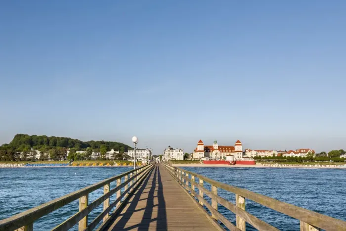 Framed Print : View from pier towards Kurhaus, Binz, RAogen Island, Mecklenburg-Western Pomerania