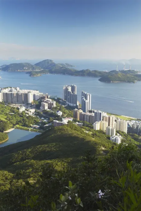 Framed Print : View of Pok Fu Lam from High West with Lamma Island in background, Hong Kong, China
