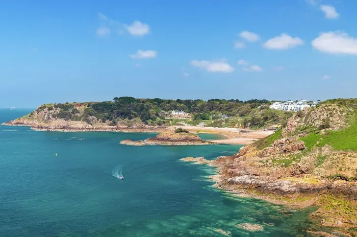 Framed Print : View towards Portelet Bay on the south coast of Jersey, Channel Islands Framed Print : View towards Portelet Bay on the south coast of Jersey, Channel Islands