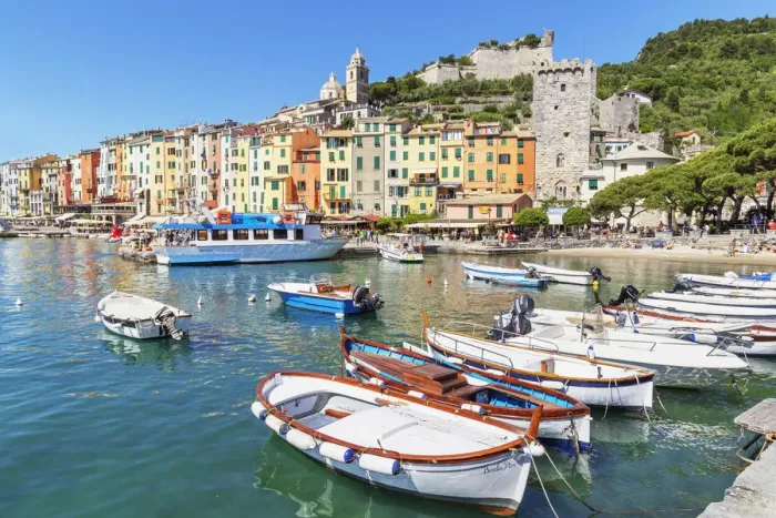 Framed Print : View of Portovenere village and harbour, Portovenere, La Spezia district, Liguria, Italy