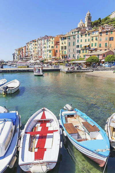 View of Portovenere village and harbour, Portovenere, La Spezia district, Liguria, Italy
