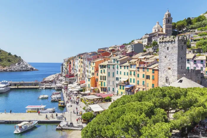 Framed Print : View of Portovenere village, Portovenere, La Spezia district, Liguria, Italy Framed Print : View of Portovenere village, Portovenere, La Spezia district, Liguria, Italy