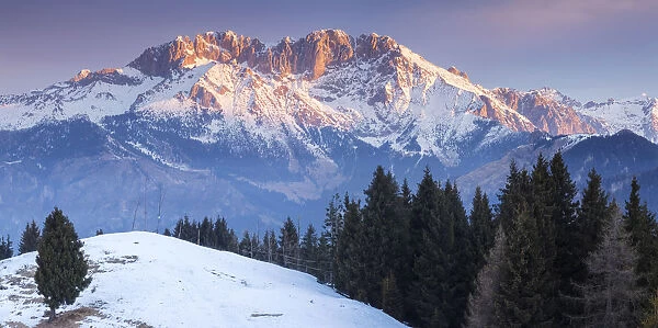 View of the Presolana during a winter sunrise from Monte Pora, Val Seriana, Bergamo