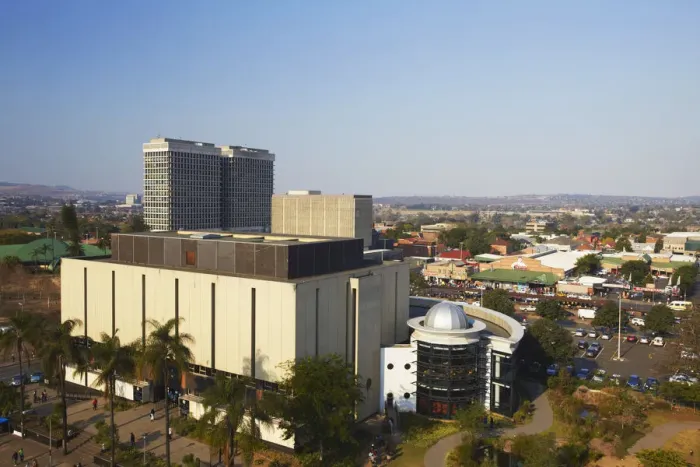 Framed Print : View of public library and downtown Pietermaritzburg, KwaZulu-Natal, South Africa